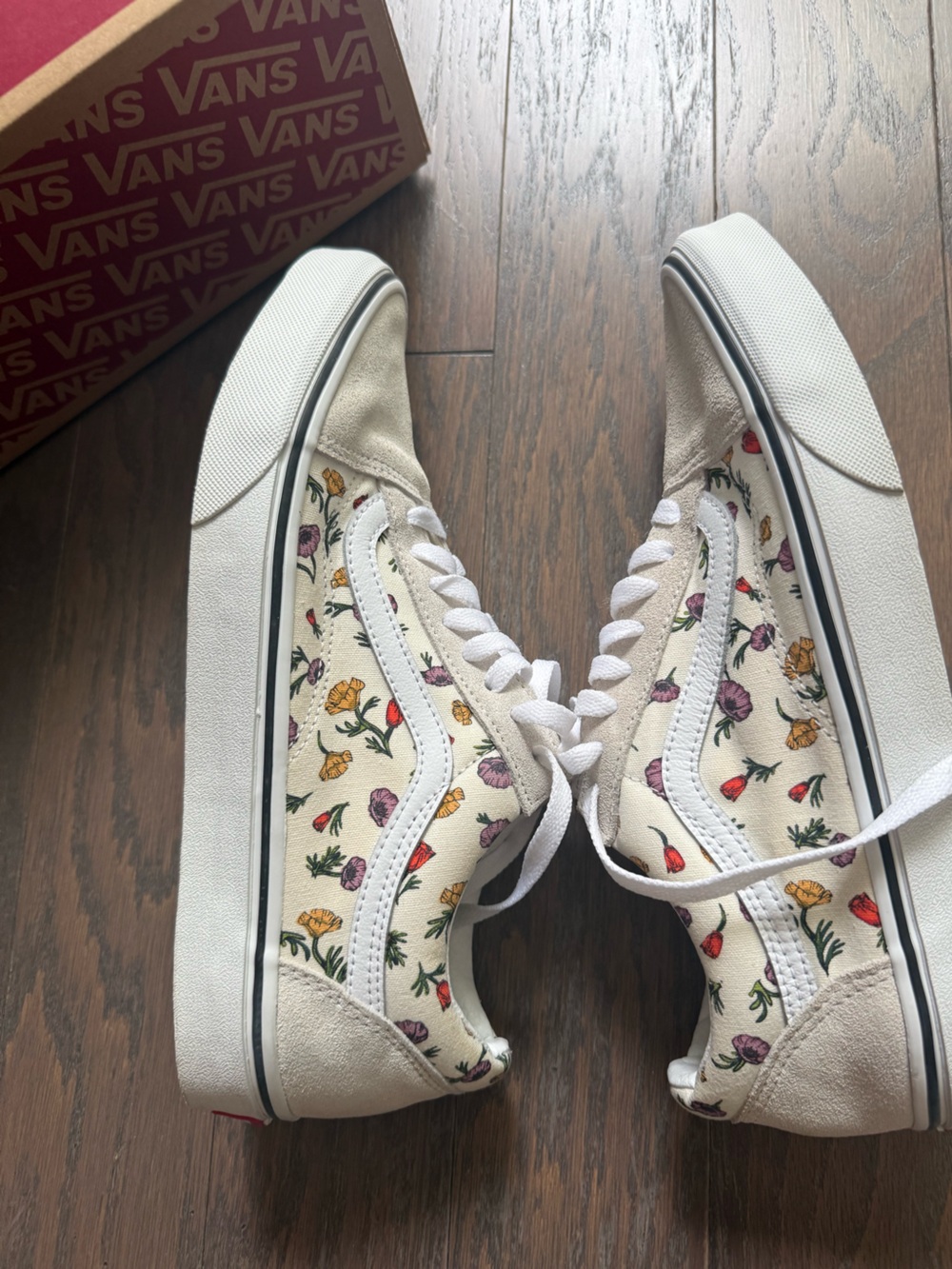 Vans Old Skool Floral Shoes sneakers woman’s size 10.5 cream suede - Picture 3 of 14